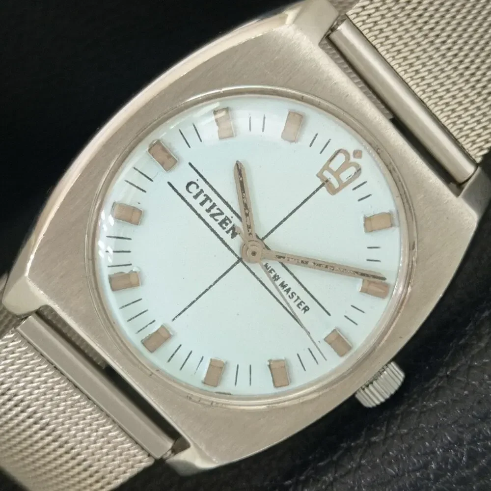 Vintage 1973 Citizen Manual Wound Mens Silver Watch & White accents